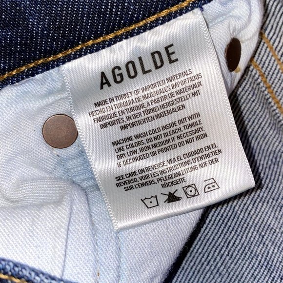 AGOLDE Sophie Dark Blue Wash Denim High Rise Raw Hem Crop Skinny Jeans Size 26 - Picture 10 of 11